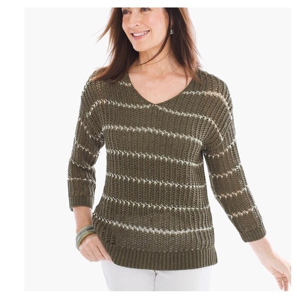 Chico's Sweaters - Chicos Olive Green Silver Open Knit Sweater 2